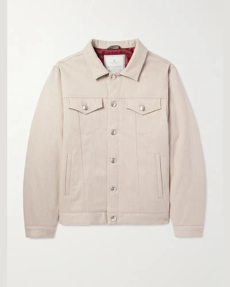 Brunello Cucinelli Wattierte Jacke aus Twill aus einer Baumwollmischung Neutral