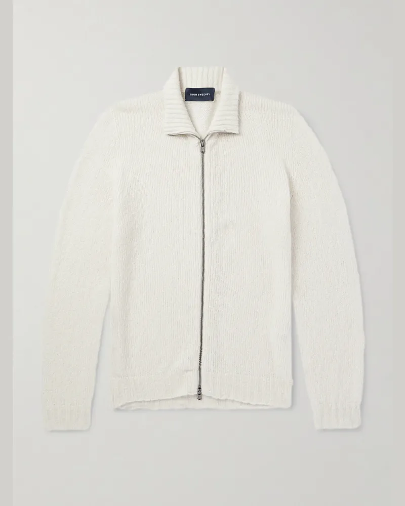 Thom Sweeney Merino Wool-Blend Zip-Up Cardigan Neutrals
