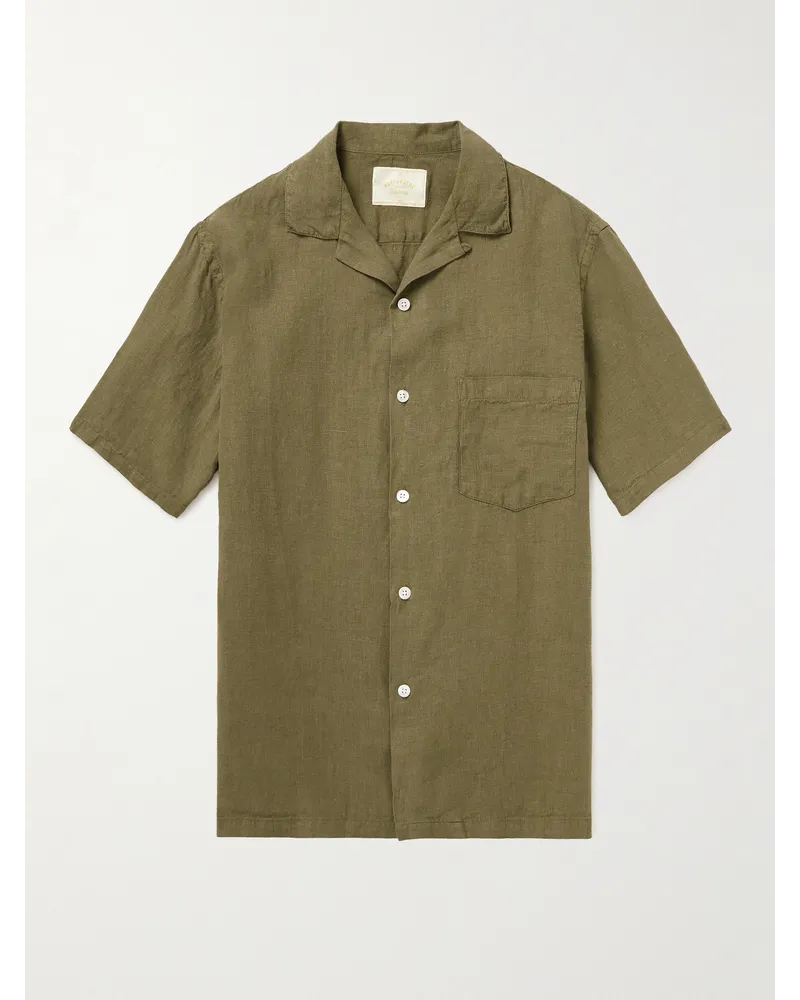 Portuguese Flannel Hemd aus Leinen mit Reverskragen Grün