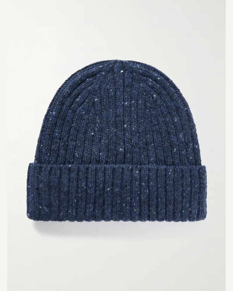 Hartford Ribbed Wool-Blend Beanie Blue