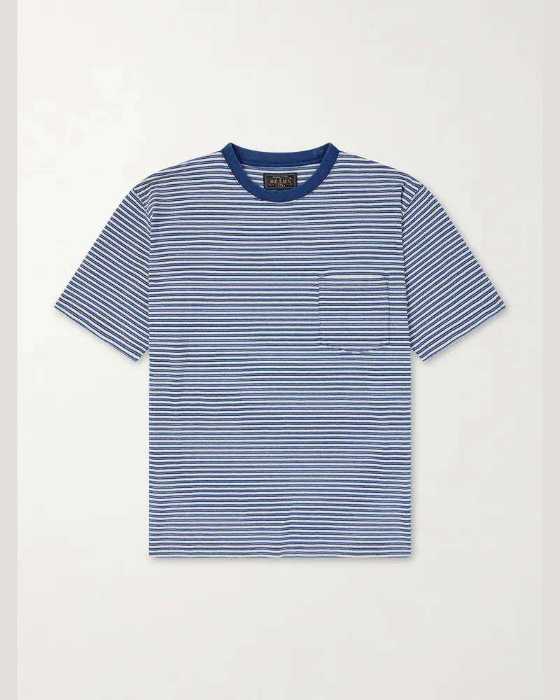 Beams Plus Striped Cotton-Jersey T-Shirt Blue