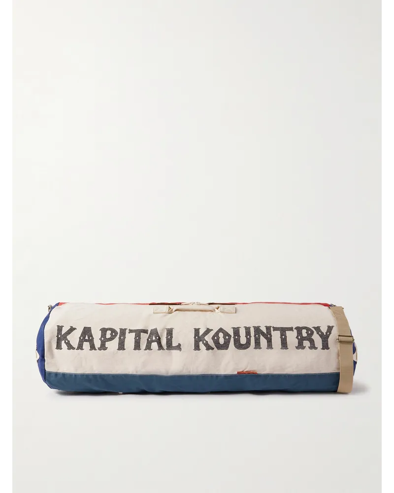 KAPITAL Boston Bowling-Tasche aus Canvas mit Print Weiß