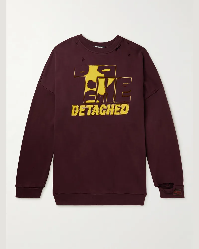 Raf Simons Oversized-Sweatshirt aus Baumwoll-Jersey mit Print in Distressed-Optik Burgunder