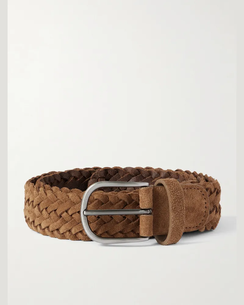Anderson's 3.5cm Woven Suede Belt Brown