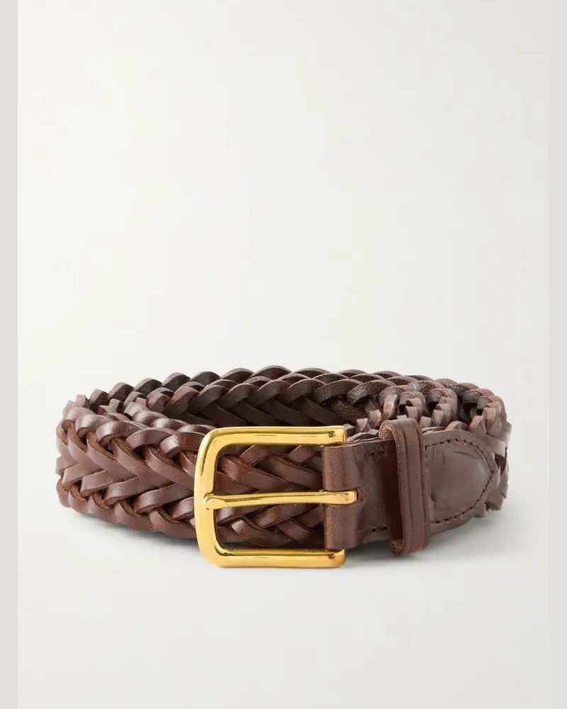 Drake's 3cm Woven Leather Belt Brown
