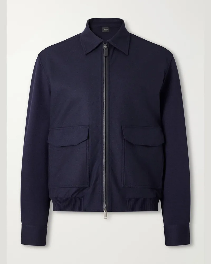 Brioni Felted Wool and Stretch-Cashmere Blouson Jacket Blue