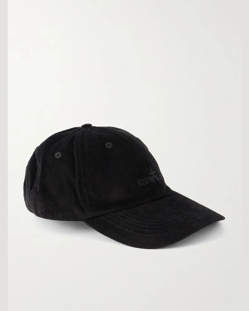 Stone Island Logo-Embroidered Cotton-Corduroy Baseball Cap Black