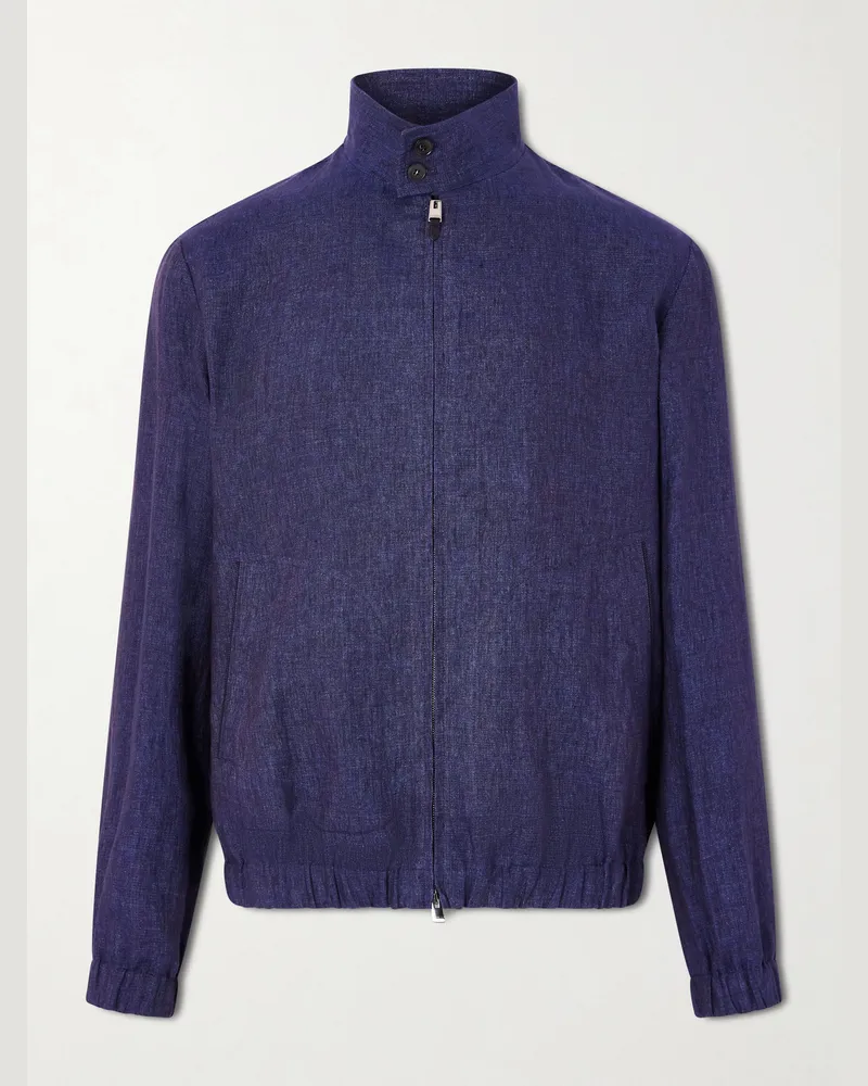 Canali Linen Bomber Jacket Blue
