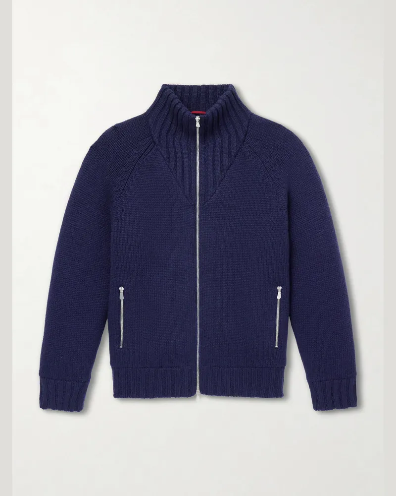 Brunello Cucinelli Cashmere Zip-Up Down Cardigan Blue
