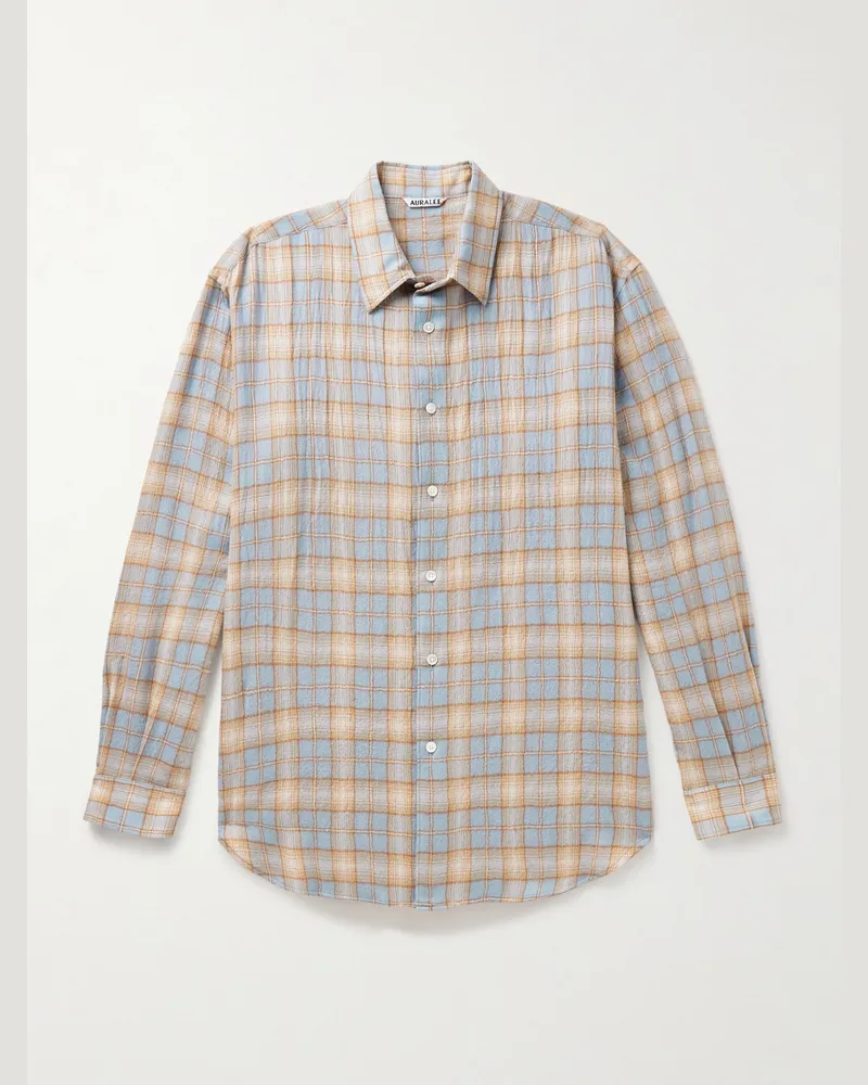 AURALEE Airy kariertes Hemd aus Wollflanell Blau