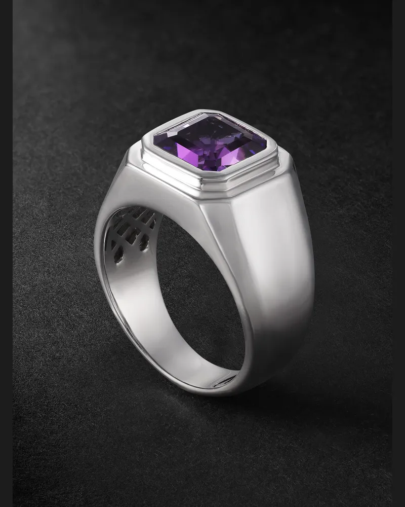 42 Suns 14-Karat White Gold Amethyst Signet Ring Purple