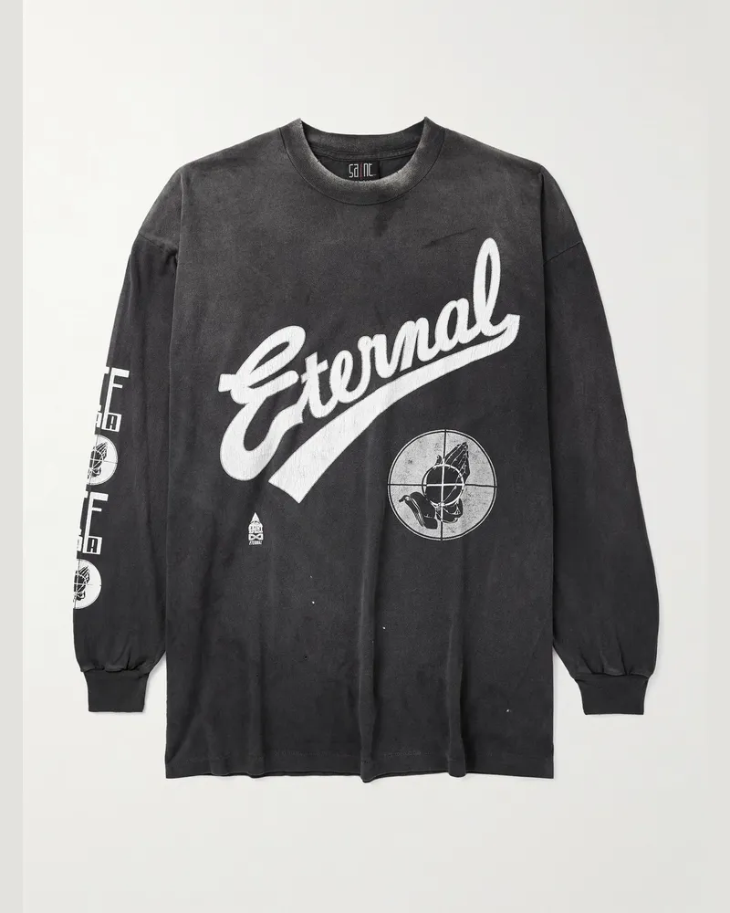 SAINT MXXXXXX Fear of God Logo-Print Cotton-Jersey T-Shirt Black