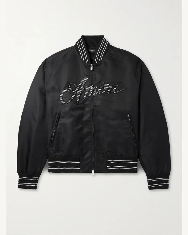 Amiri Wattierte Bomberjacke aus Nylon mit Logoapplikation Schwarz
