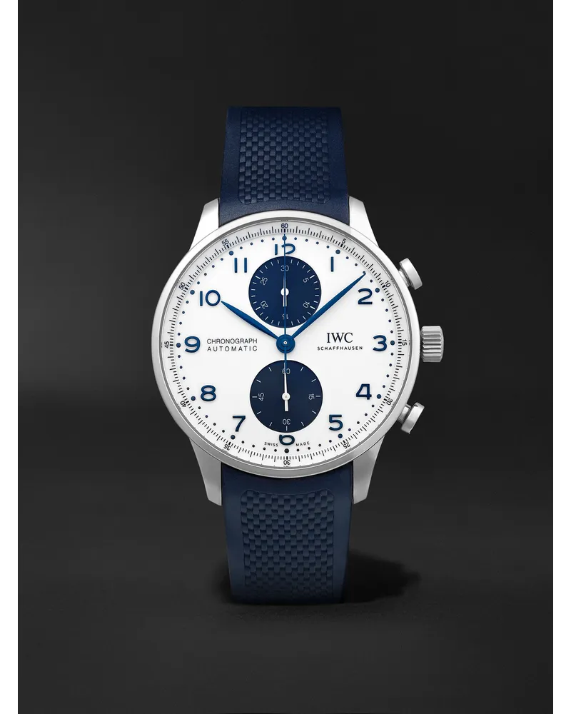 IWC Portugieser Chronograph 41 mm Uhr aus Edelstahl mit automatischem Aufzug und Kautschukarmband, Ref.-Nr.: IW371620 Blau