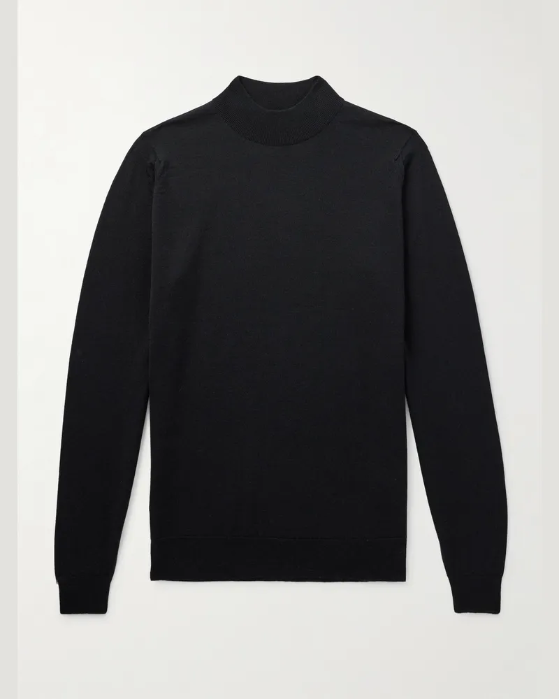 John Smedley Slim-Fit Merino Wool Mock-Neck Sweater Black