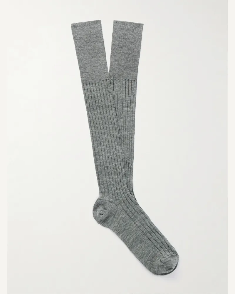 Brunello Cucinelli Ribbed Wool and Cashmere-Blend Socks Gray