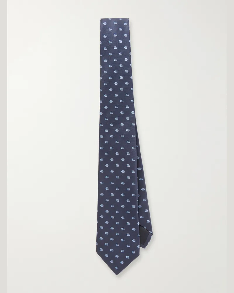Gucci 7cm Logo-Jacquard Silk Tie Blue