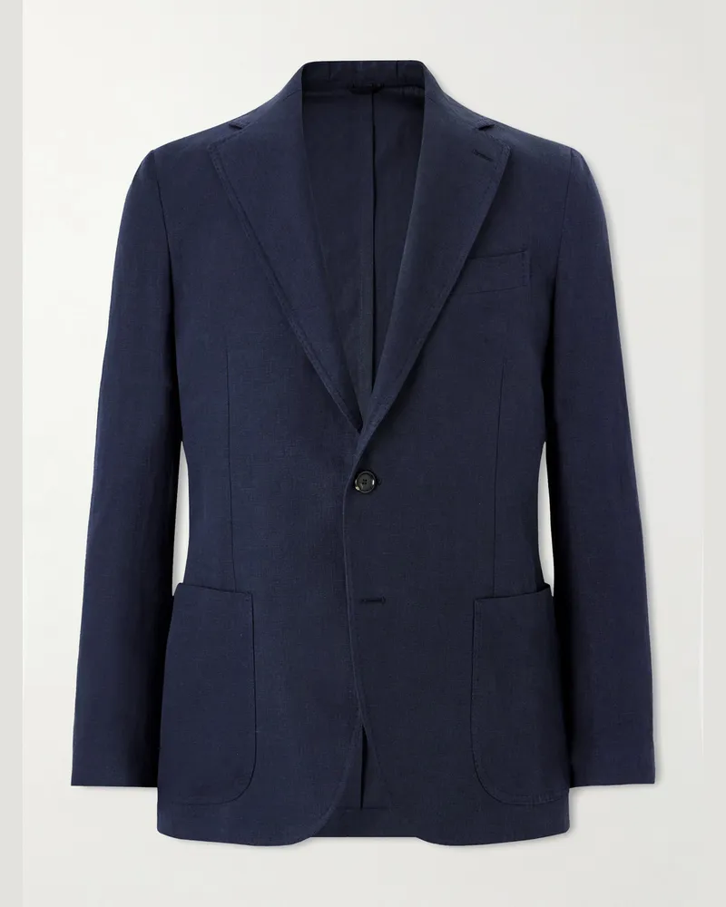 De Petrillo Linen Single-Breasted Blazer Blue