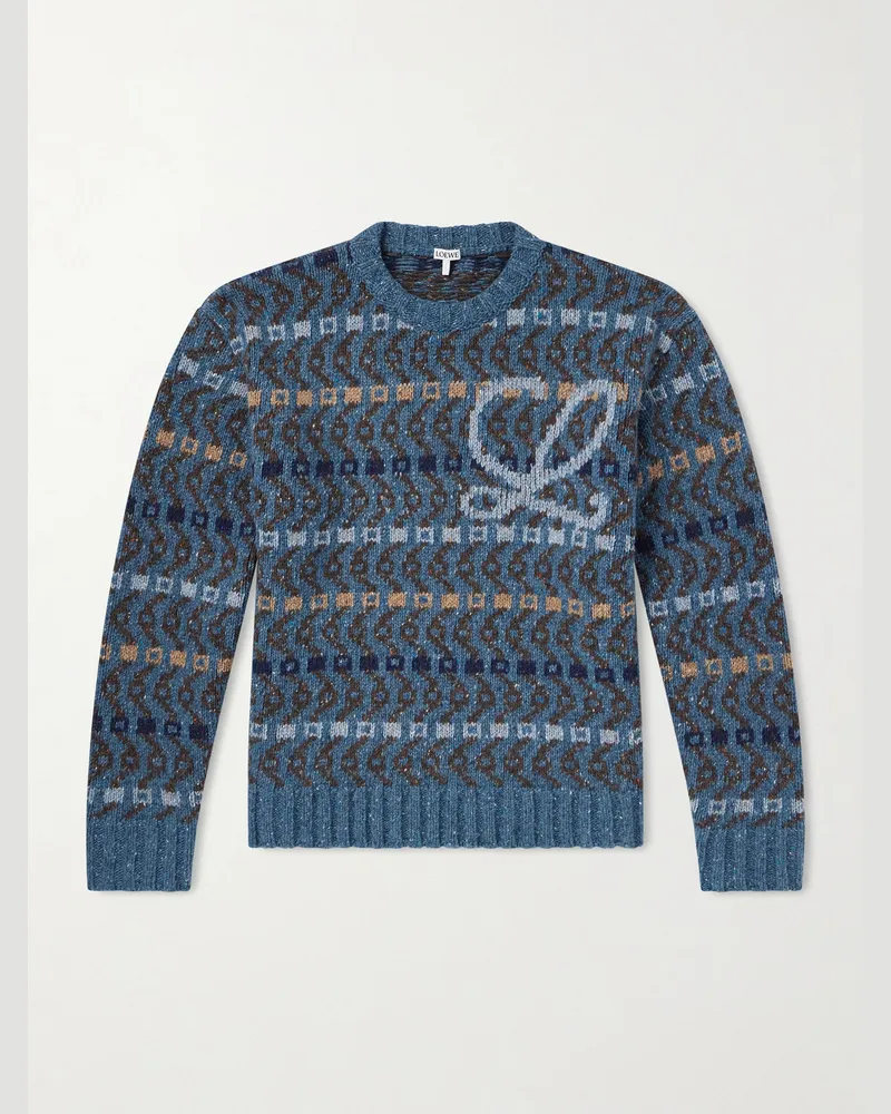 Loewe Logo-Intarsia Wool-Blend Sweater Blue
