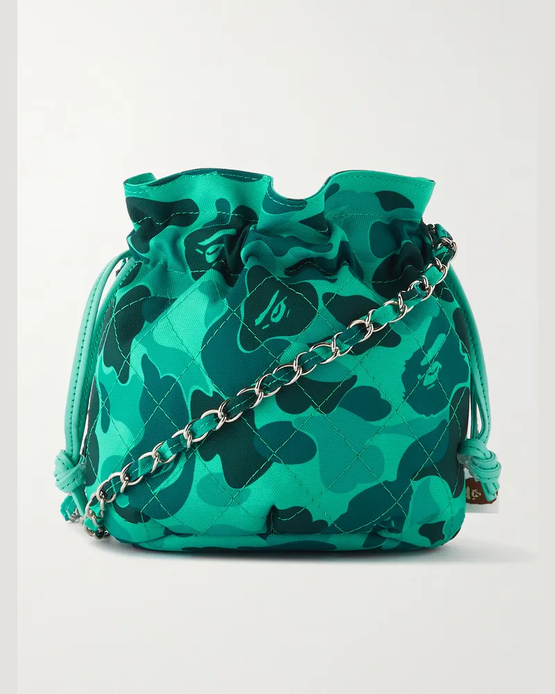 SAINT MXXXXXX BAPE® Kleine Tasche aus Canvas mit Camouflage-Print und Kettenverzierung Blau