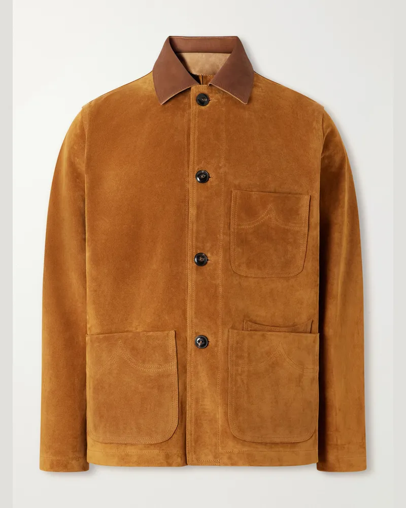 Fortela Montana Leather-Trimmed Suede Jacket Brown