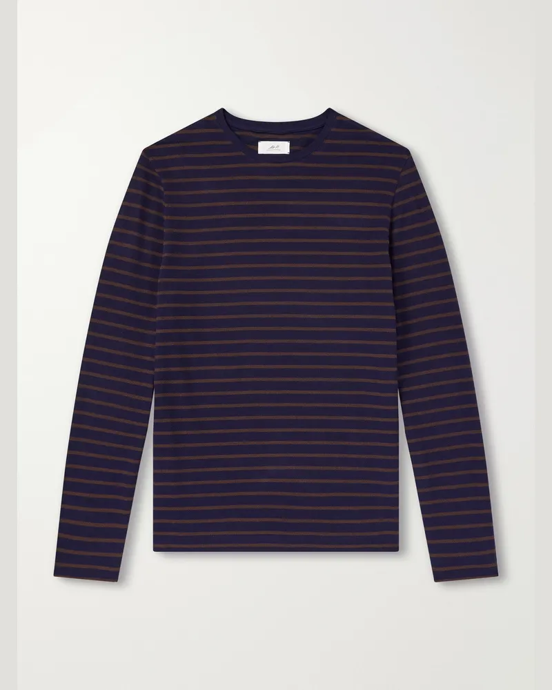 MR P. Striped Cotton-Piqué T-Shirt Blue