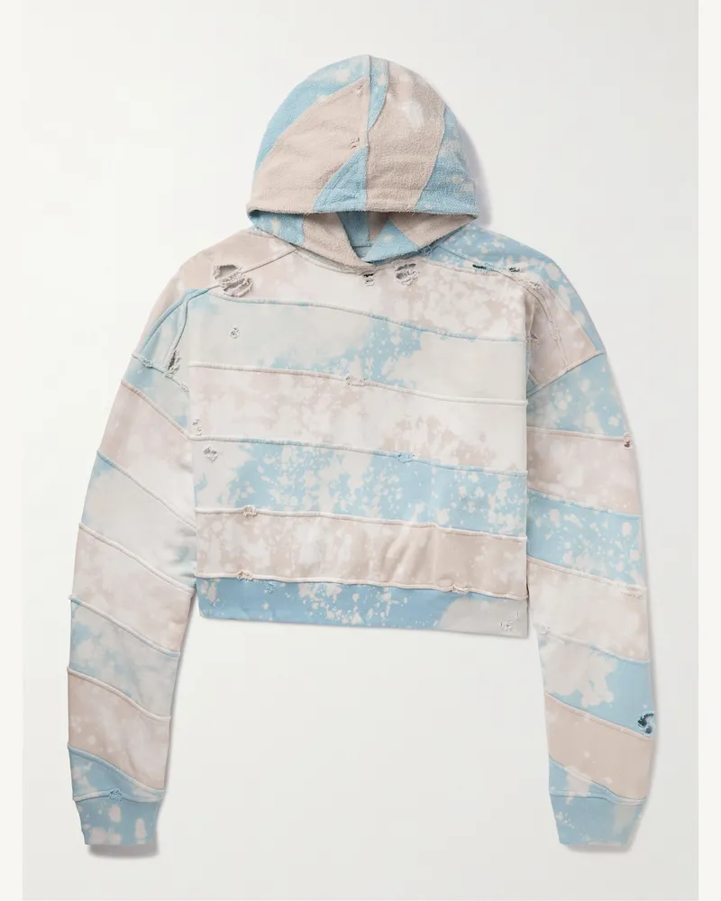 Liberal Youth Ministry Oversized Bleached Distressed Cotton-Jersey and Terry Hoodie Blue