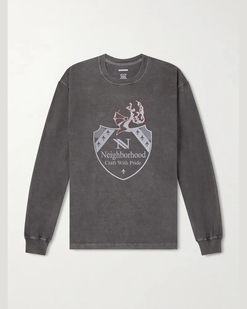 Neighborhood T-Shirt aus Baumwoll-Jersey in Pigmentfärbung mit Logoprint Schwarz