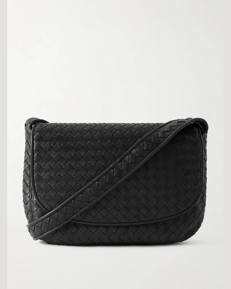 Bottega Veneta Intrecciato Leather Messenger Bag Black