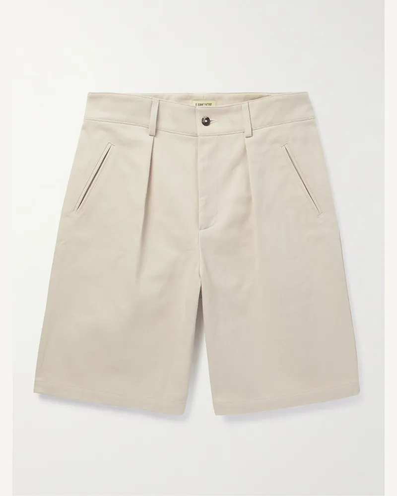 De Bonne Facture Gerade geschnittene Shorts aus Baumwolldrillich mit Falten Neutral