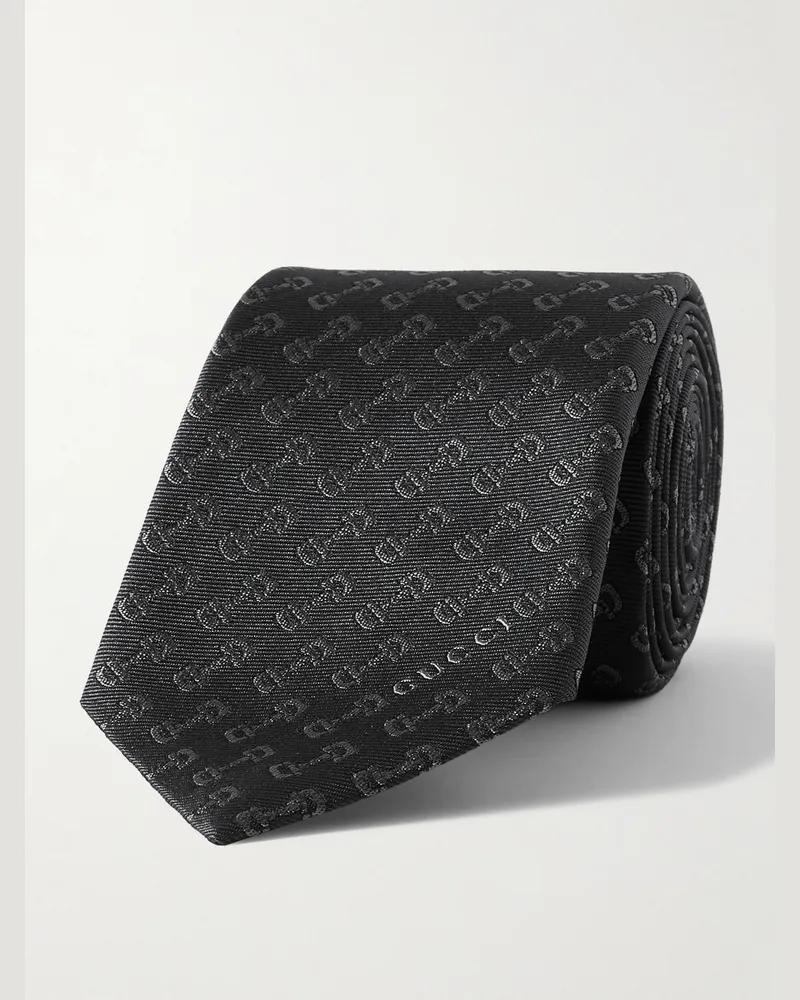 Gucci 7cm Horsebit Silk-Jacquard Tie Black
