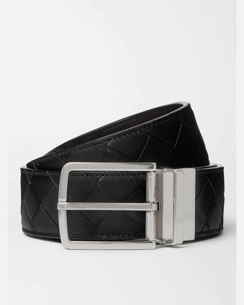 Bottega Veneta 4cm Reversible Intrecciato Leather Belt Black
