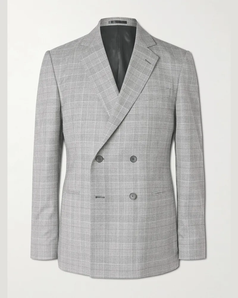 MR P. Schmal geschnittenes doppelreihiges Sakko aus Wollflanell mit Glencheck-Muster Grau