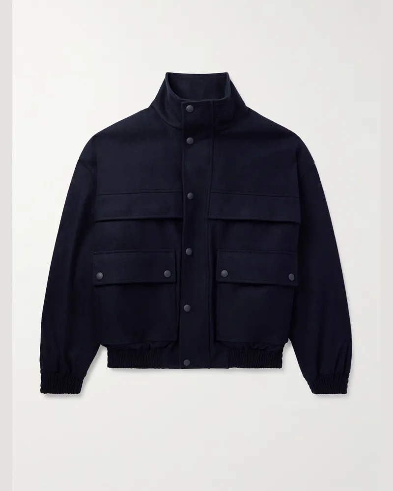 Loro Piana Tristar Wool and Cashmere-Blend Flannel Bomber Jacket Blue