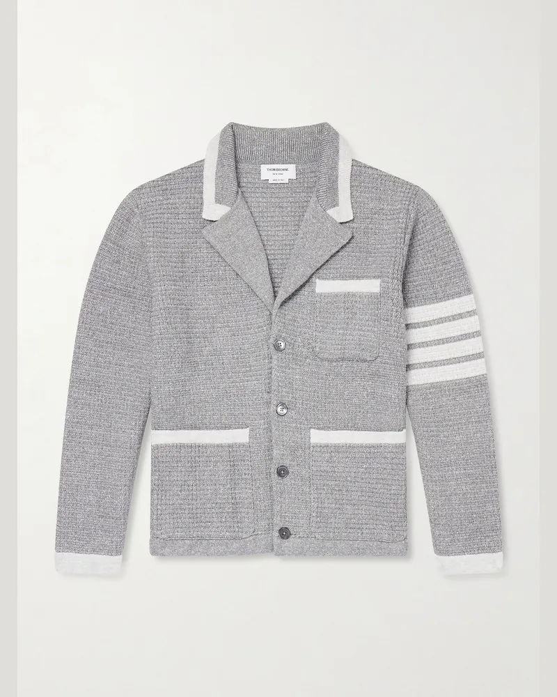 Thom Browne Striped Linen-Blend Cardigan Gray
