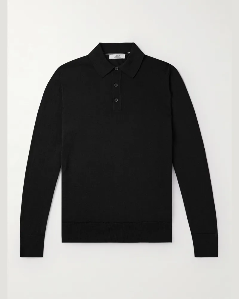 MR P. Pullover aus Merinowolle mit Polokragen Schwarz