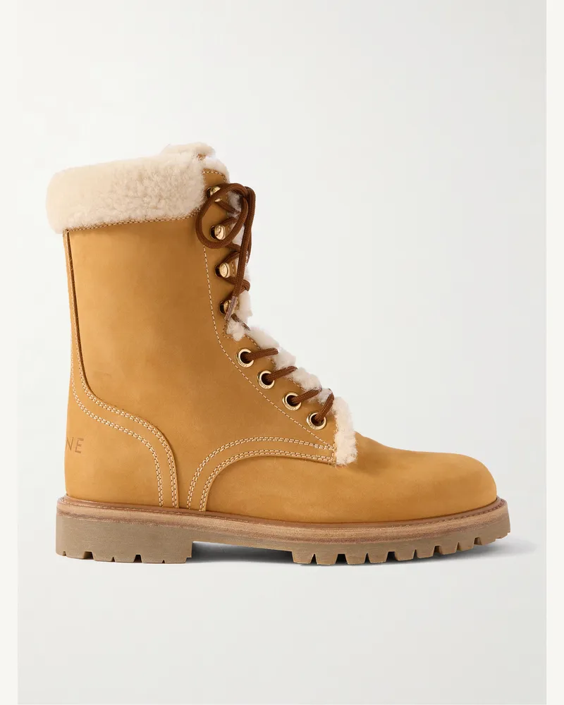 Celine Stiefel aus Nubukleder mit Shearling-Besatz Braun