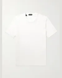 Tom Ford Placed Rib schmal geschnittenes T-Shirt aus einer Lyocell-Baumwollmischung Weiß