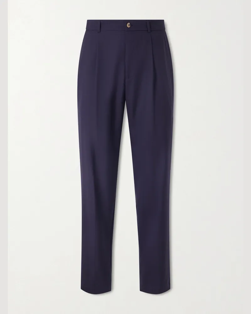 De Bonne Facture Straight-Leg Pleated Super 130s Wool Suit Trousers Blue
