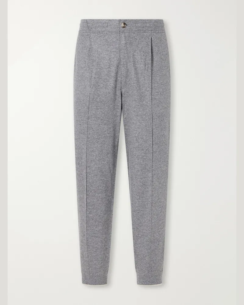 Brunello Cucinelli Tapered Pleated Cashmere Sweatpants Gray