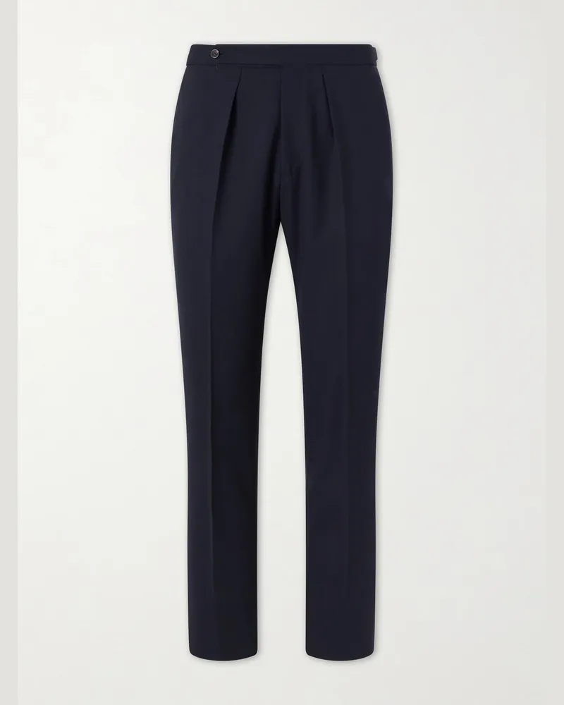 Drake's Straight-Leg Pleated Virgin Wool Suit Trousers Blue
