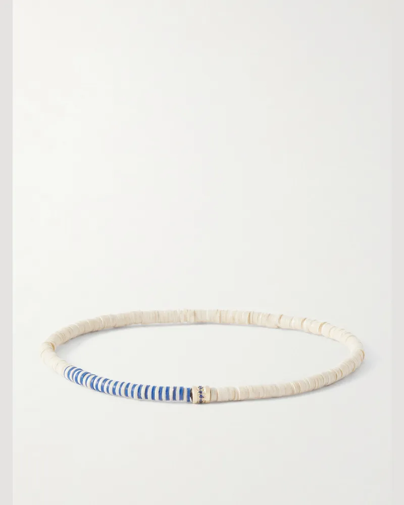 Luis Morais Armband mit Zierperlen, Saphiren und Detail aus 14 Karat Gold Weiß
