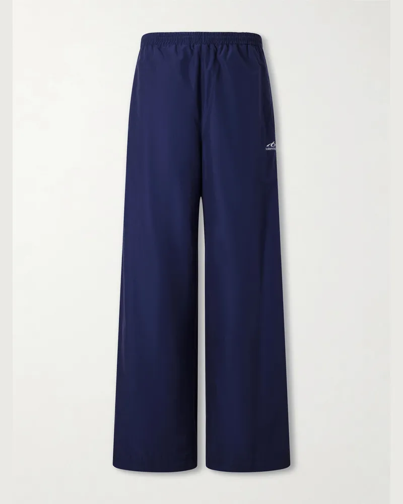 Balenciaga Wide-Leg Logo-Print Cotton-Blend Sweatpants Blue