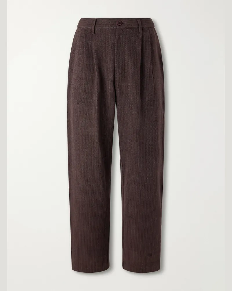 KARDO Antonio Straight-Leg Pinstriped Cotton Suit Trousers Brown