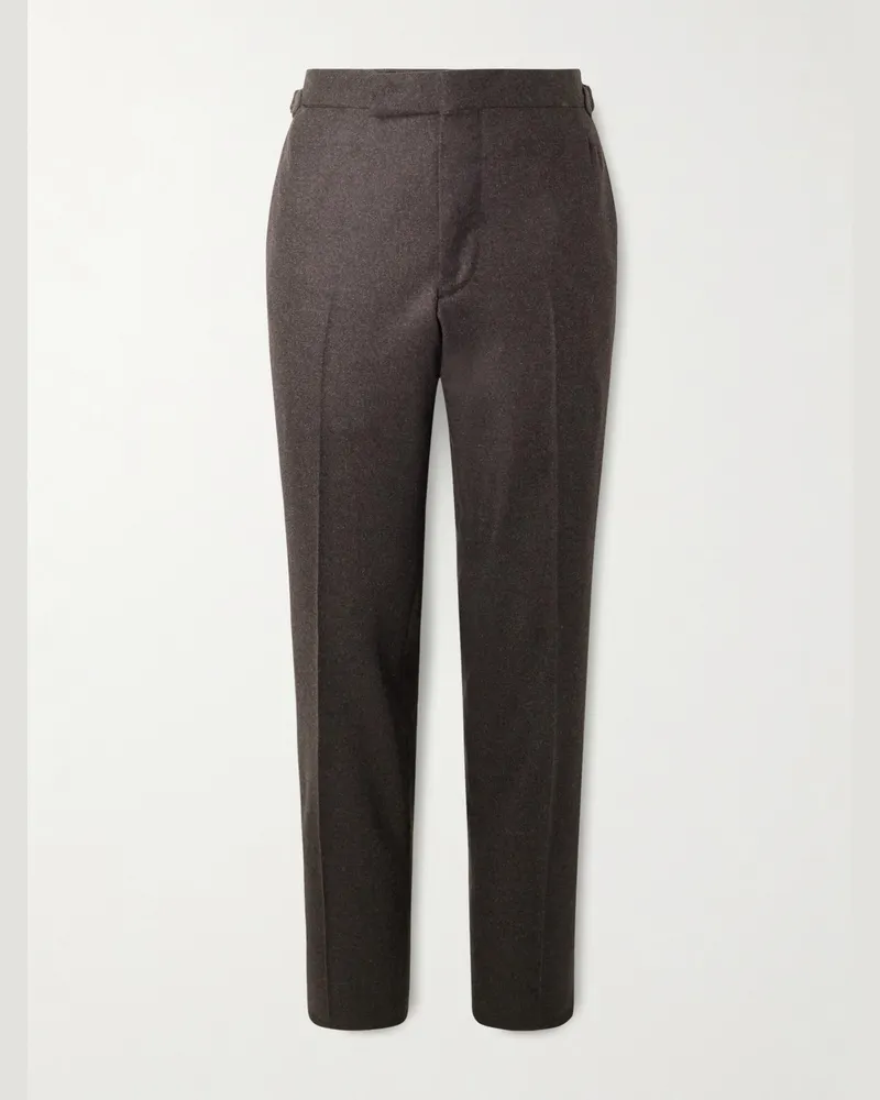 Thom Sweeney Slim-Fit Tapered Wool Trousers Brown