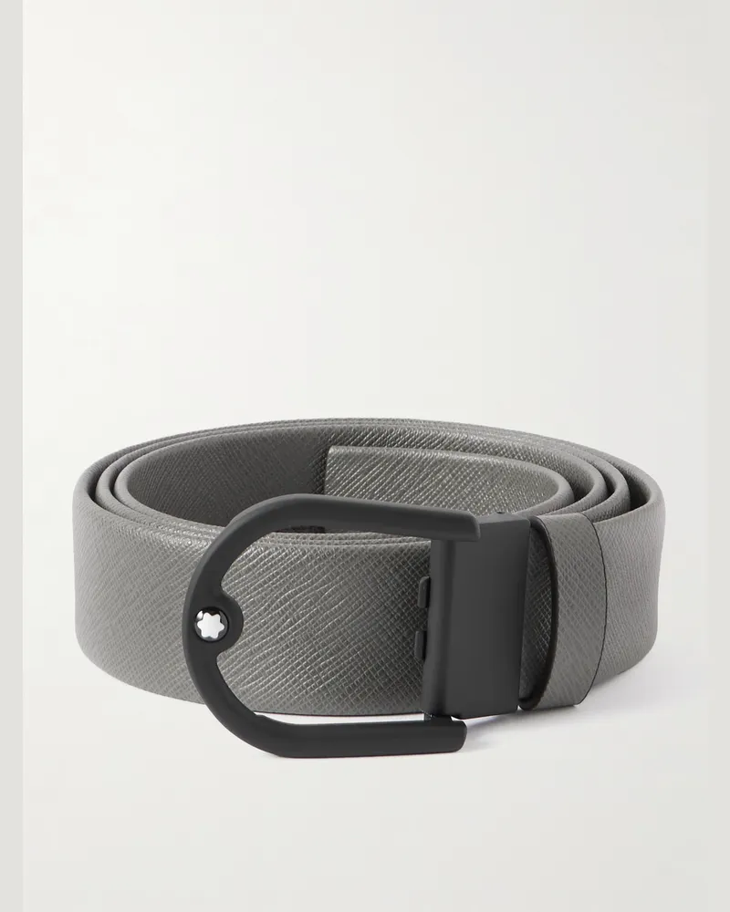 Montblanc Gürtel aus strukturiertem Leder mit Hufeisenschnalle, 3,5 cm Grau