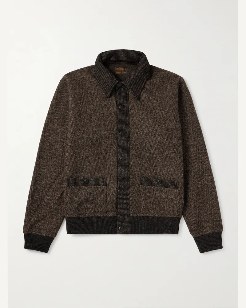 RRL Angus Cardigan mit Fischgratmuster Braun
