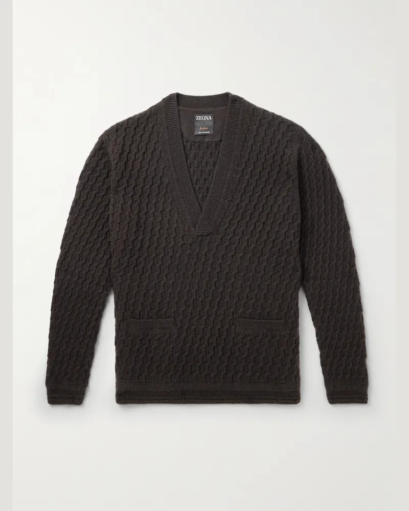 Ermenegildo Zegna Pullover aus „Oasi“-Kaschmir in Zopfstrick Schwarz