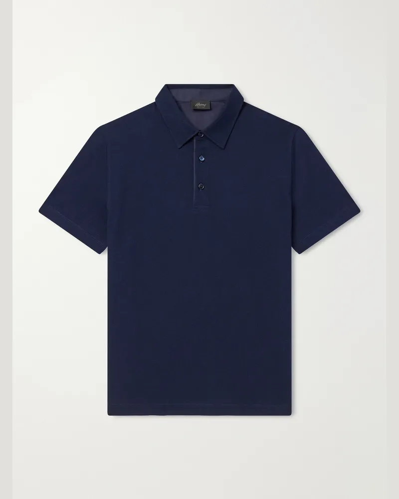 Brioni Cotton-Piqué Polo Shirt Blue