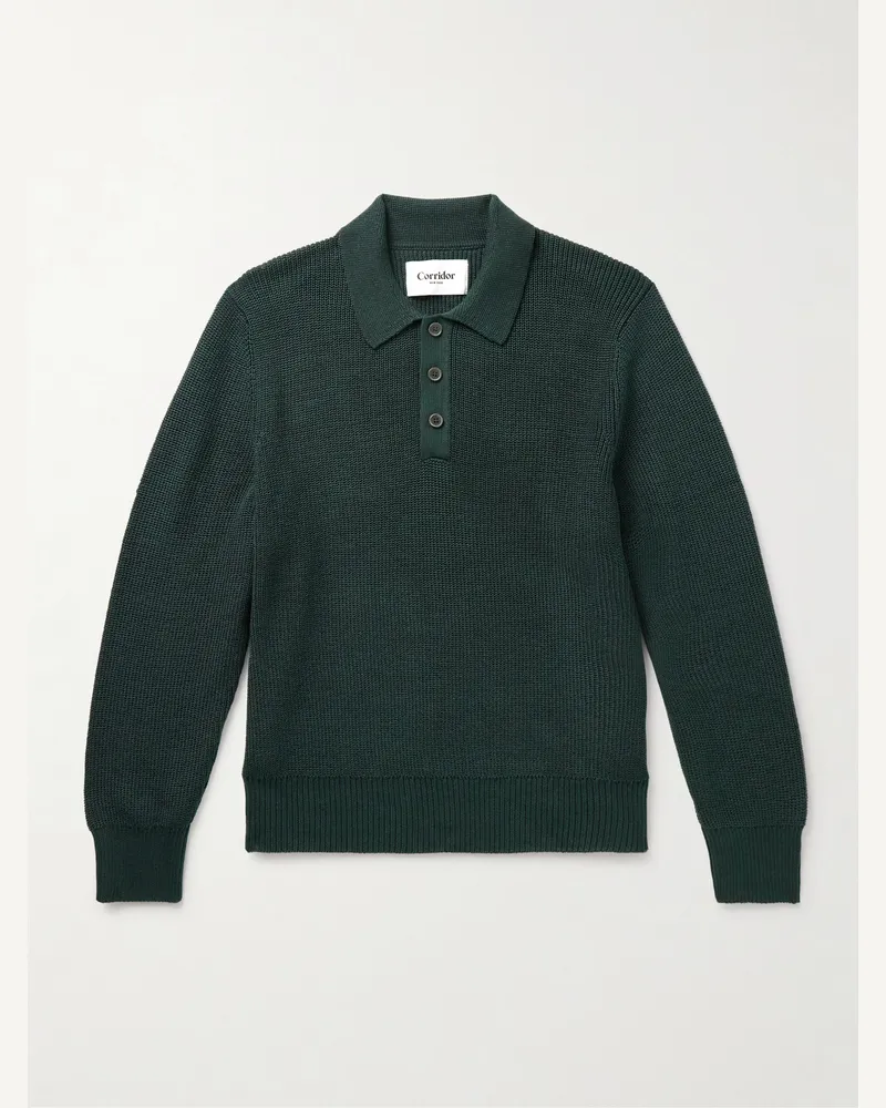 Corridor Ribbed Organic Mercerised Cotton Polo Shirt Green